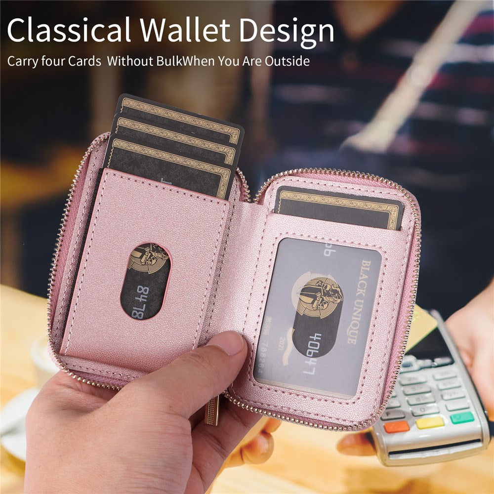 EIDERWOOD Magnetisk Kortholder med Lynlås & Rum - MagSafe Kompatibel - Rose Gold