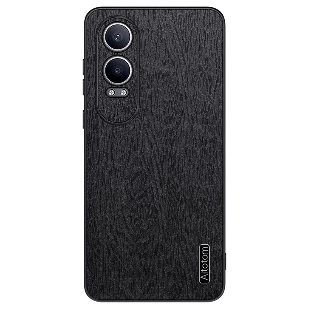 EIDERWOOD OnePlus Nord CE4 Lite (5G) Læderbetrukket Plastik Bagside Cover - Træ Tesktur - Sort
