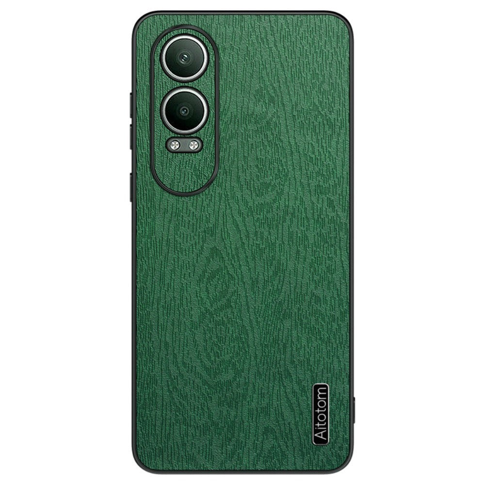 EIDERWOOD OnePlus Nord CE4 Lite (5G) Læderbetrukket Plastik Bagside Cover - Træ Tesktur - Grøn