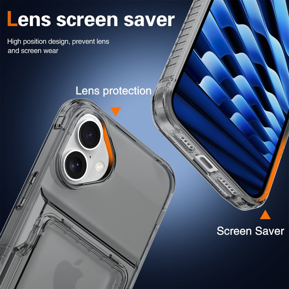 EIDERWOOD iPhone 16 Plus Hybrid Plastik Bagside Cover m. Kortholder - Gennemsigtig Sort