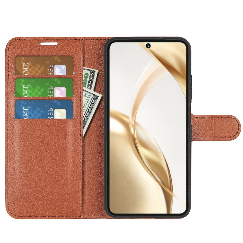 EIDERWOOD Honor 200 5G Folio Cover – Kunstlæder Wallet Case med Litchi Tekstur - Brun