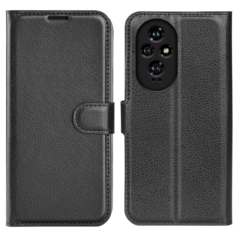 EIDERWOOD Honor 200 5G Folio Cover – Kunstlæder Wallet Case med Litchi Tekstur - Sort