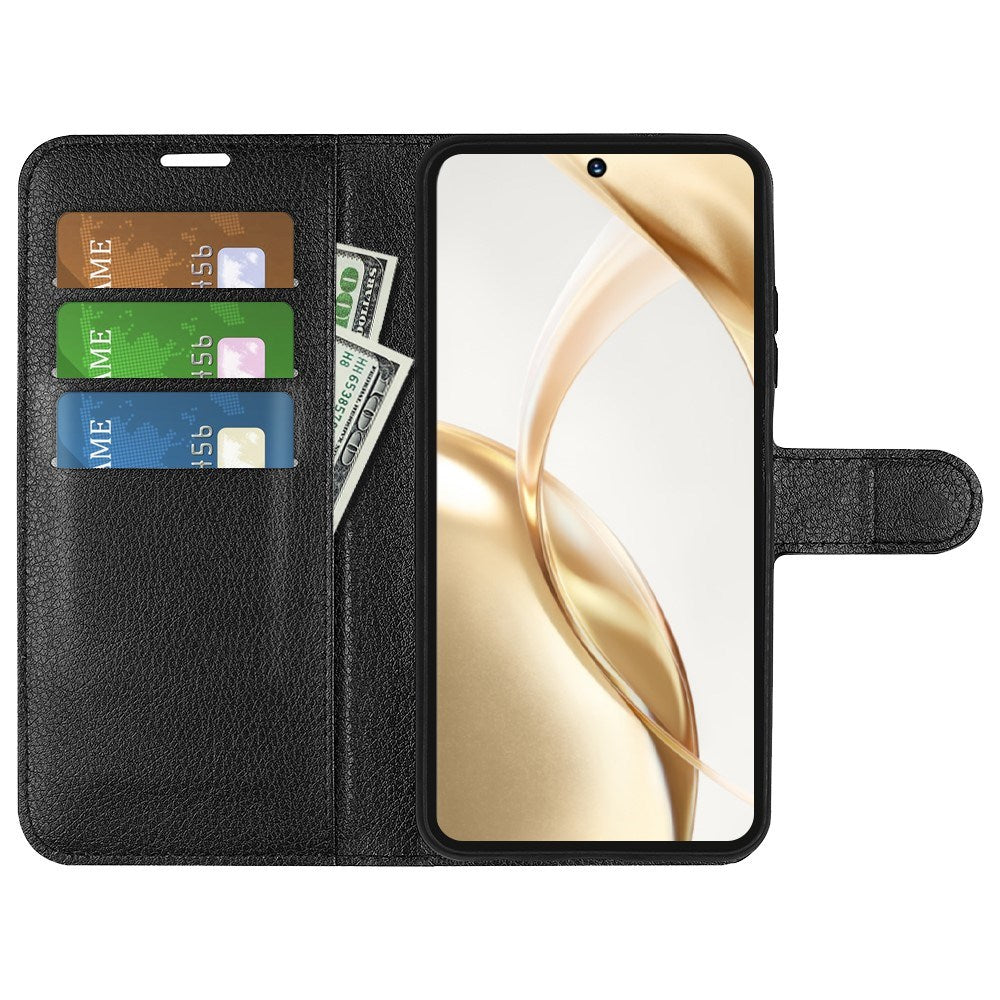 EIDERWOOD Honor 200 5G Folio Cover – Kunstlæder Wallet Case med Litchi Tekstur - Sort