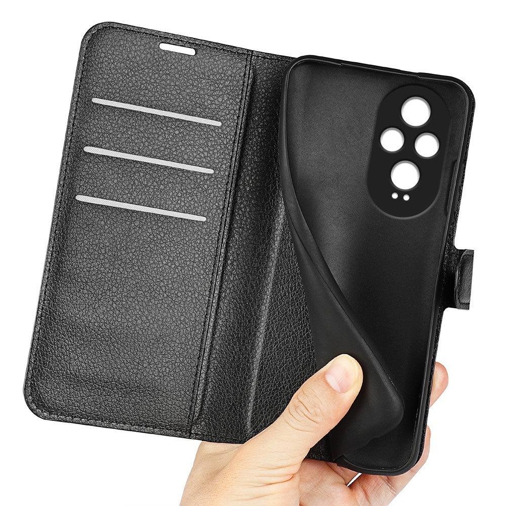 EIDERWOOD Honor 200 5G Folio Cover – Kunstlæder Wallet Case med Litchi Tekstur - Sort