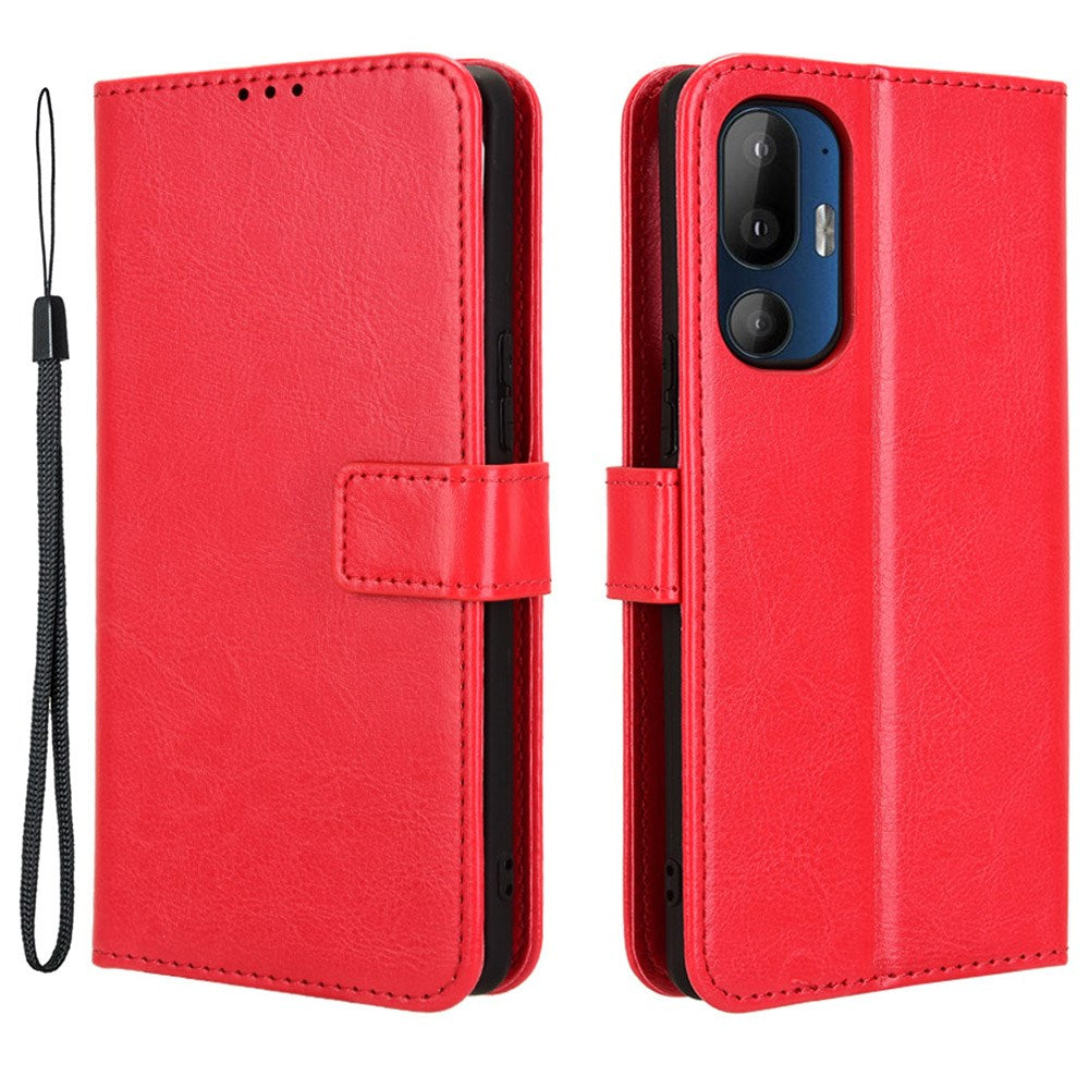 HTC U24 Pro (5G) - EIDERWOOD Blankt Læder Cover m. Pung & Strop - Rød