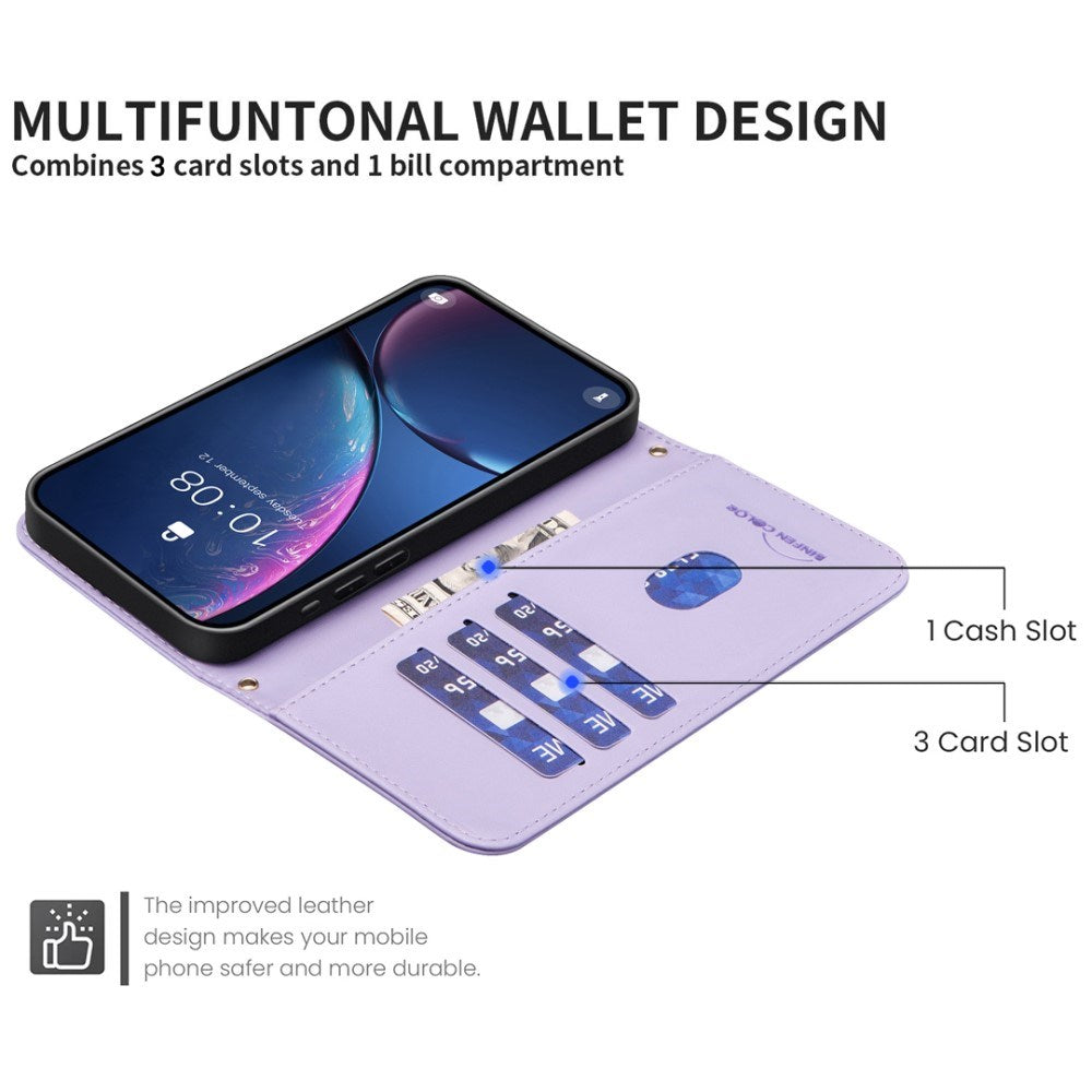 iPhone 16 Pro Ternet Læder Flip Mobil Cover m. Pung & Strop - Lilla