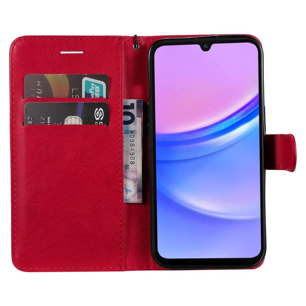 Samsung Galaxy A16 (4G/5G) PU Læder Flip Cover m. Pung og Strop - Rød