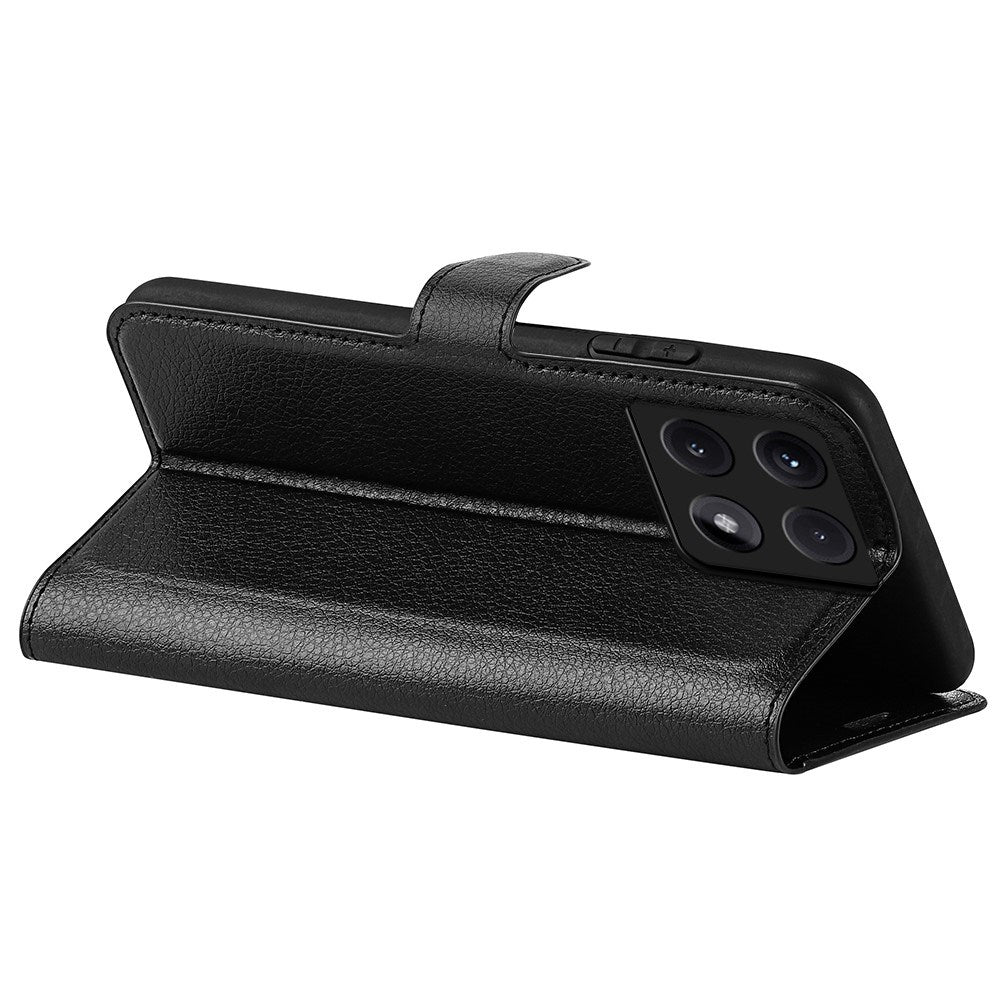 EIDERWOOD Xiaomi 14T Pro Litchi Læder Flip Cover m. Pung - Sort