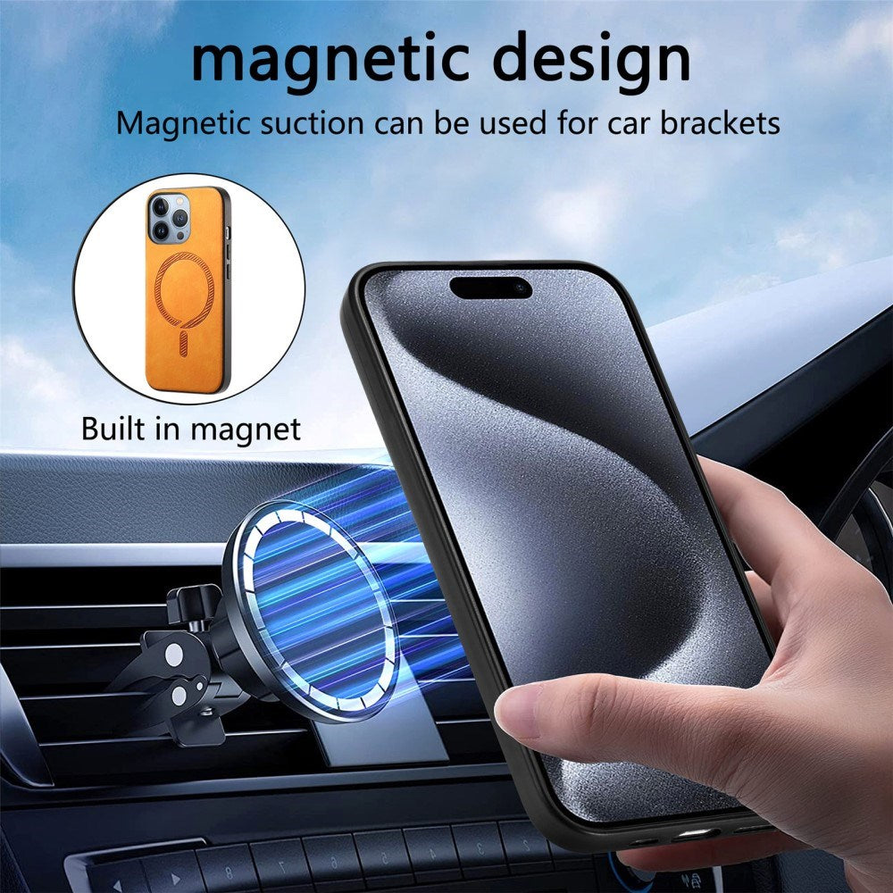 iPhone 16 Pro Max Læderbelagt Plastik Bagside Cover - MagSafe Kompatibel - Brun