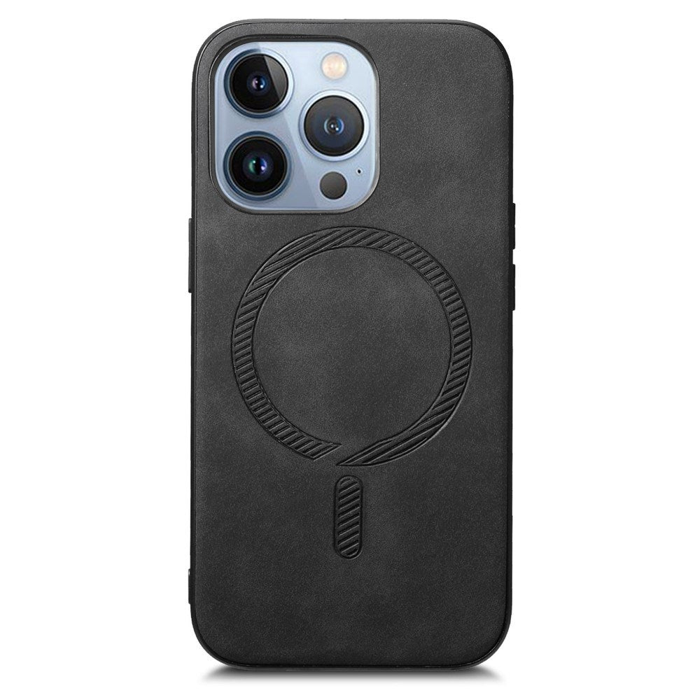 iPhone 16 Pro Max Læderbelagt Plastik Bagside Cover - MagSafe Kompatibel - Sort