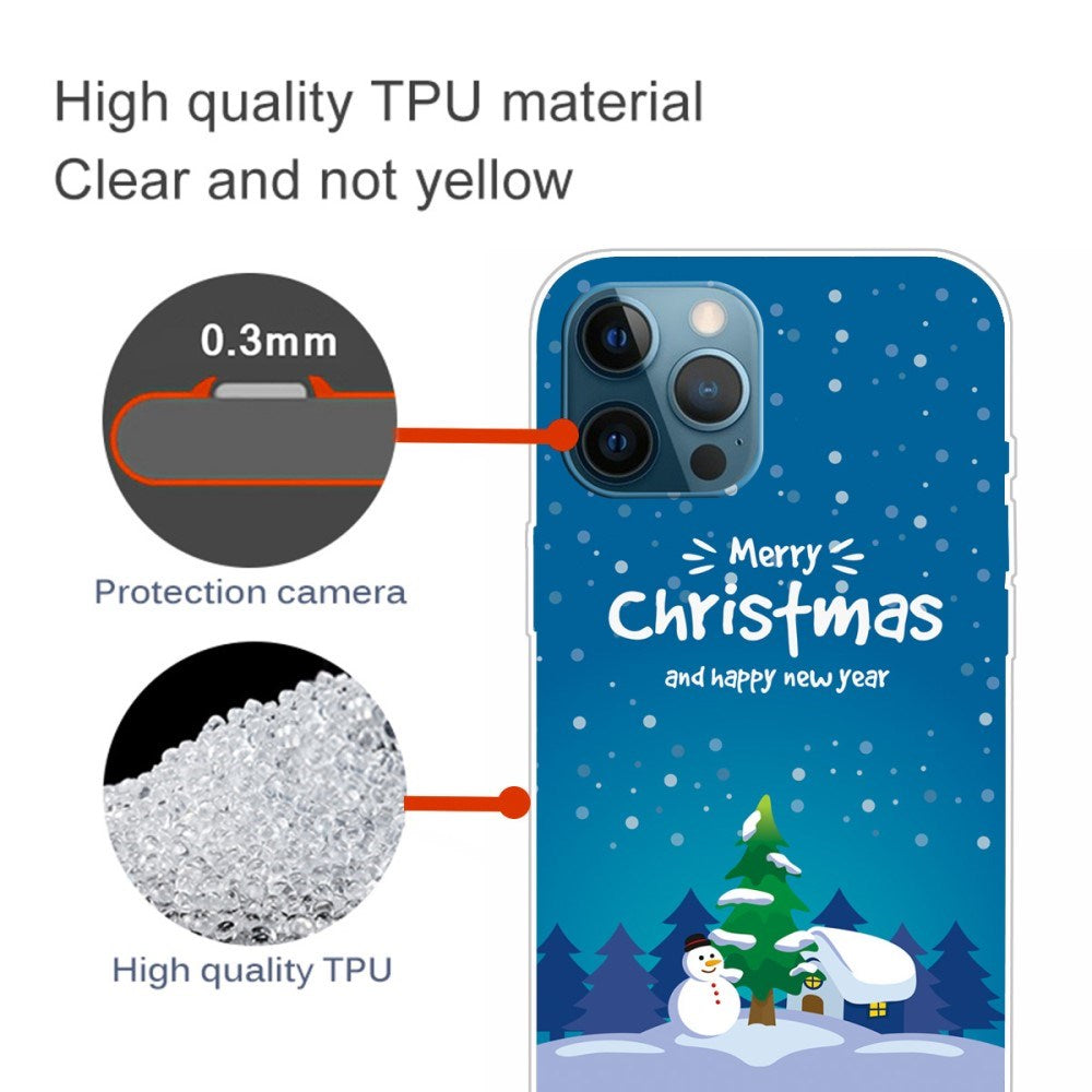 EIDERWOOD iPhone 16 Pro Fleksibelt Plast Bagside Julecover - Merry Christmas - Snemand & Juletræ
