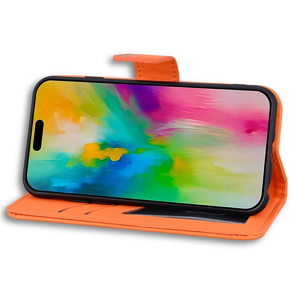 iPhone 16 Pro Kunstlæder Flip Cover m. Figur & Ståfunktion - Orange