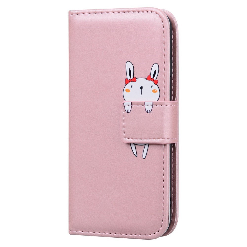 iPhone 16 Pro Kunstlæder Flip Cover m. Figur & Ståfunktion - Lyserød
