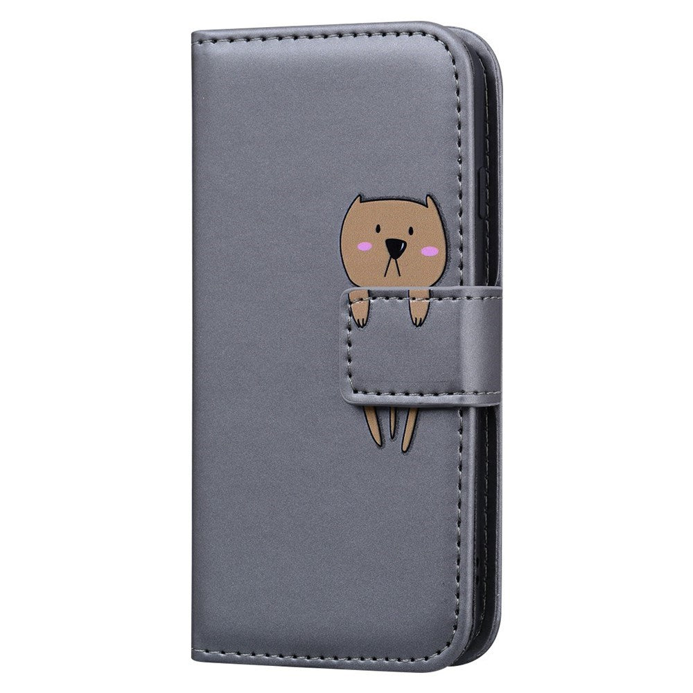 iPhone 16 Pro Kunstlæder Flip Cover m. Figur & Ståfunktion - Grå