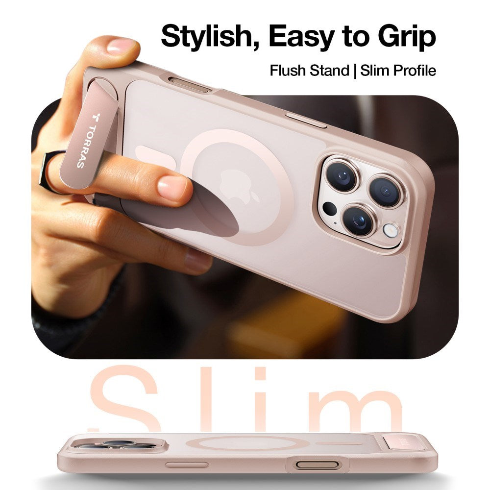 TORRAS - iPhone 16 Pro - Hybrid Cover m. Ståfunktion - MagSafe Kompatibel - Rose Gold