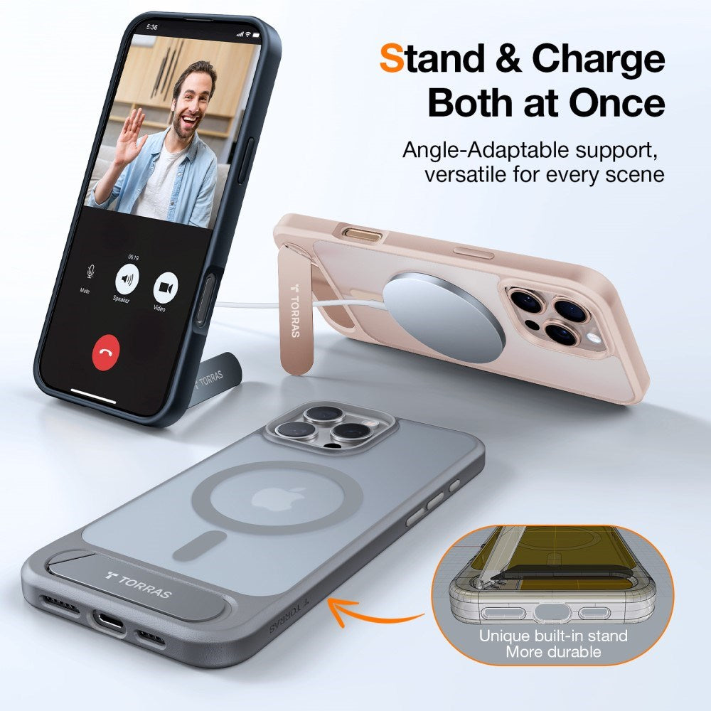 TORRAS - iPhone 16 Pro - Hybrid Cover m. Ståfunktion - MagSafe Kompatibel - Rose Gold