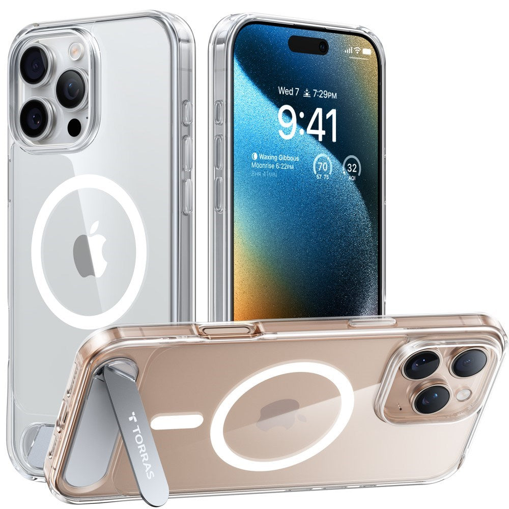 TORRAS - iPhone 16 Pro - Hybrid Cover m. Ståfunktion - MagSafe Kompatibel - Gennemsigtig
