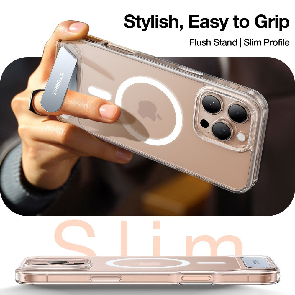 TORRAS - iPhone 16 Pro - Hybrid Cover m. Ståfunktion - MagSafe Kompatibel - Gennemsigtig