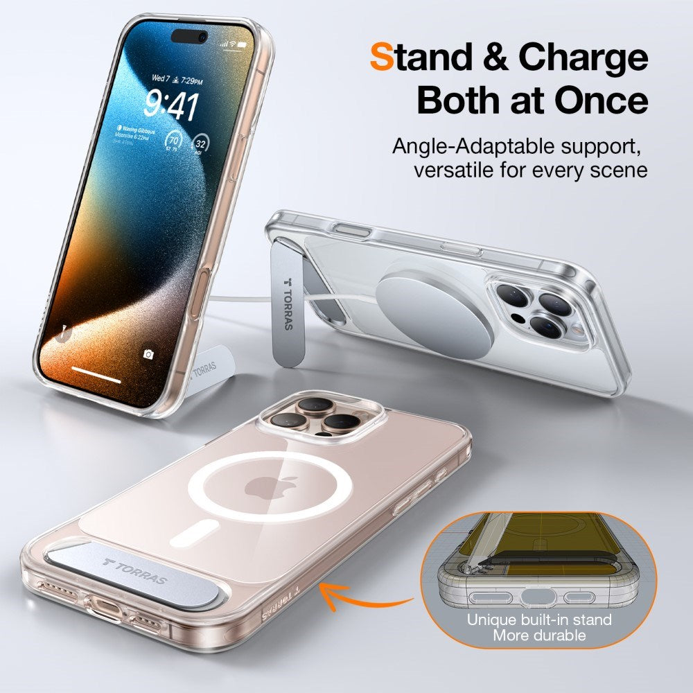 TORRAS - iPhone 16 Pro - Hybrid Cover m. Ståfunktion - MagSafe Kompatibel - Gennemsigtig