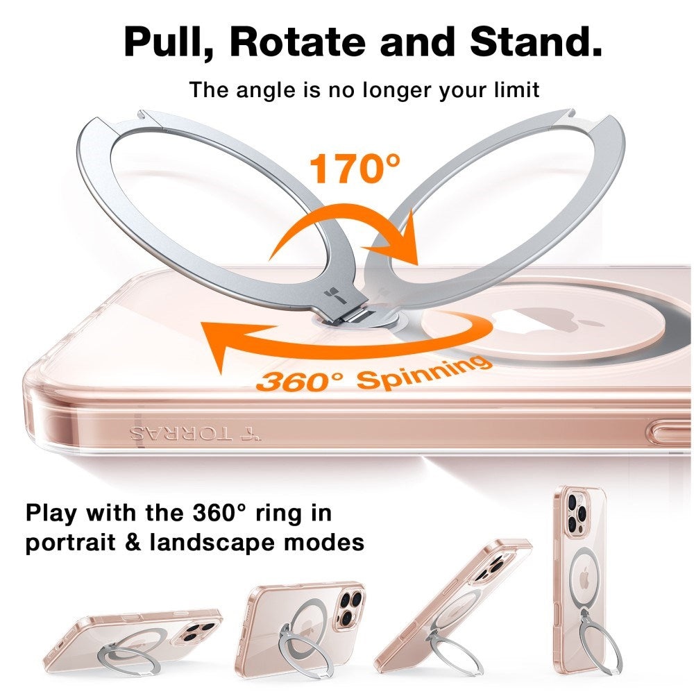 TORRAS - iPhone 16 Pro Max - Hybrid Plastik Cover m. Ståfunktion - MagSafe Kompatibel - Gennemsigtig