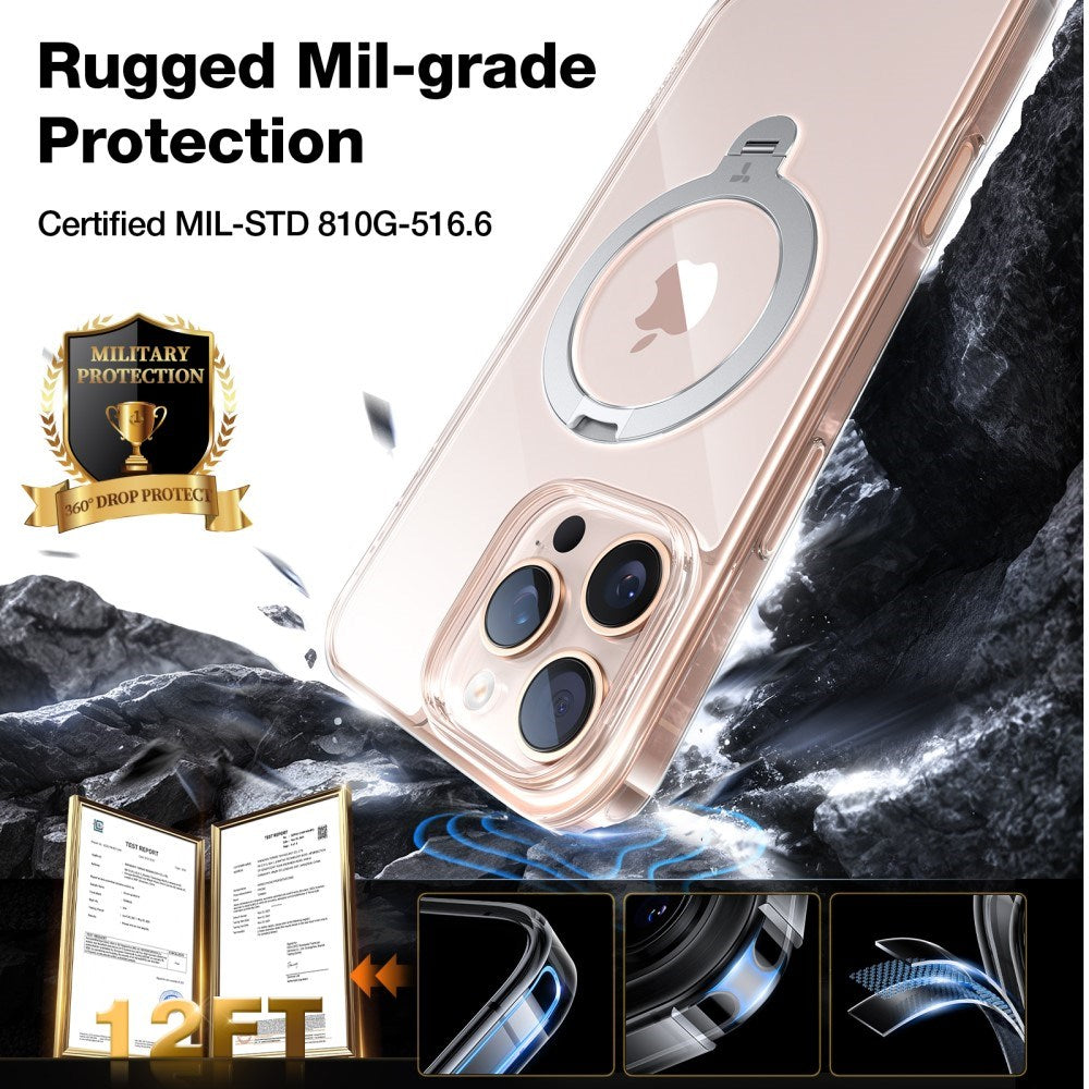 TORRAS - iPhone 16 Pro Max - Hybrid Plastik Cover m. Ståfunktion - MagSafe Kompatibel - Gennemsigtig