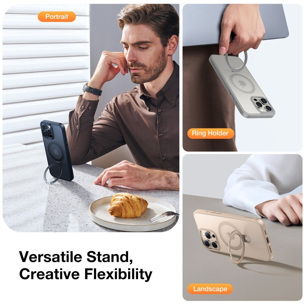 TORRAS - iPhone 16 Pro - Guardian Ostand Series Cover m. Kickstand - MagSafe Kompatibel - Grå