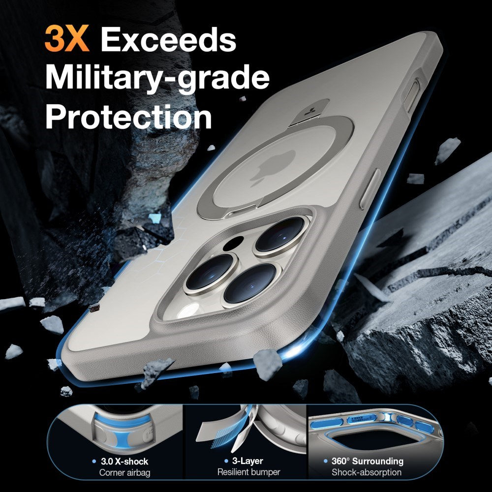 TORRAS - iPhone 16 Pro - Guardian Ostand Series Cover m. Kickstand - MagSafe Kompatibel - Grå
