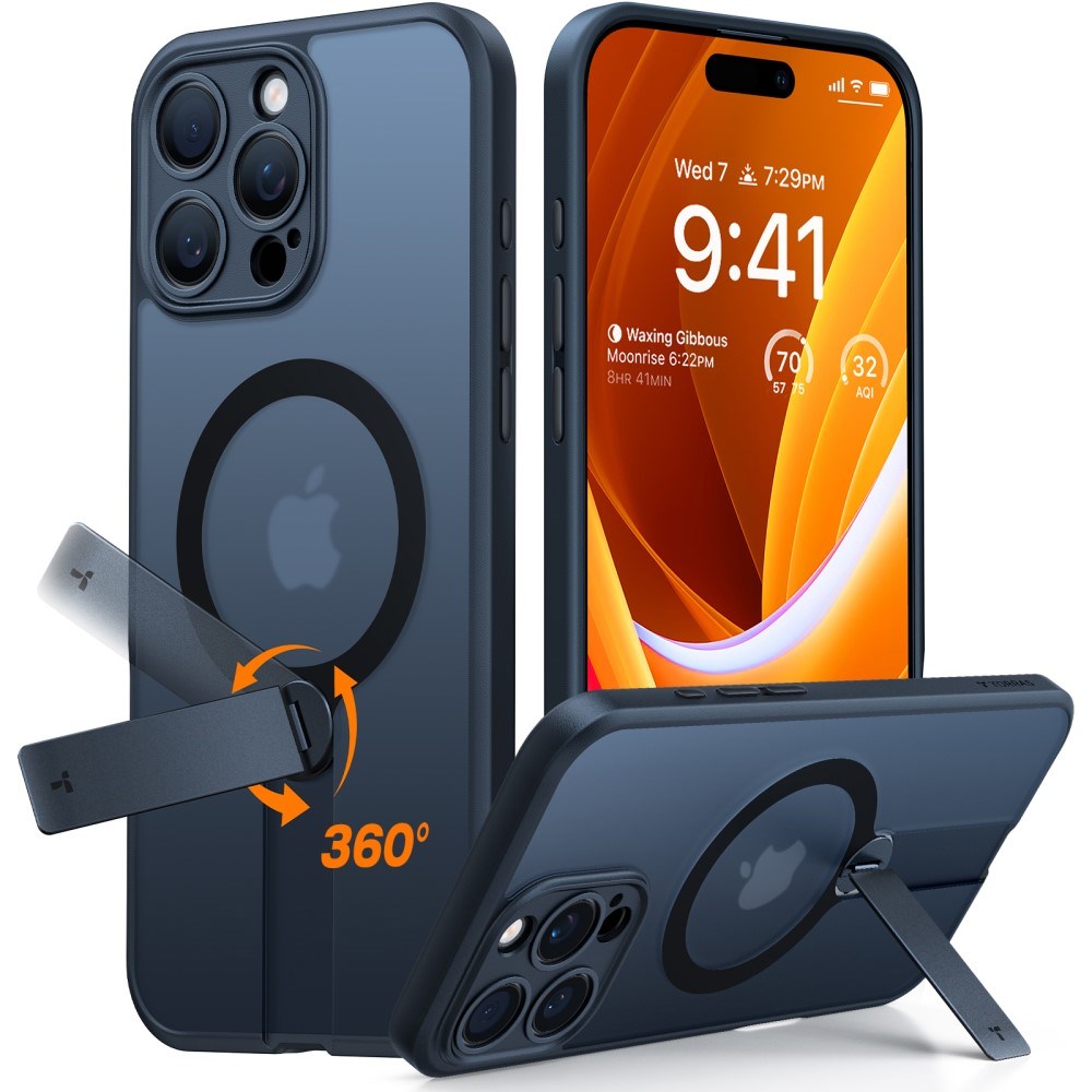 TORRAS - iPhone 16 Pro Max - Fleksibel Plastik Cover m. Roterende Kickstand - MagSafe Kompatibel - Sort