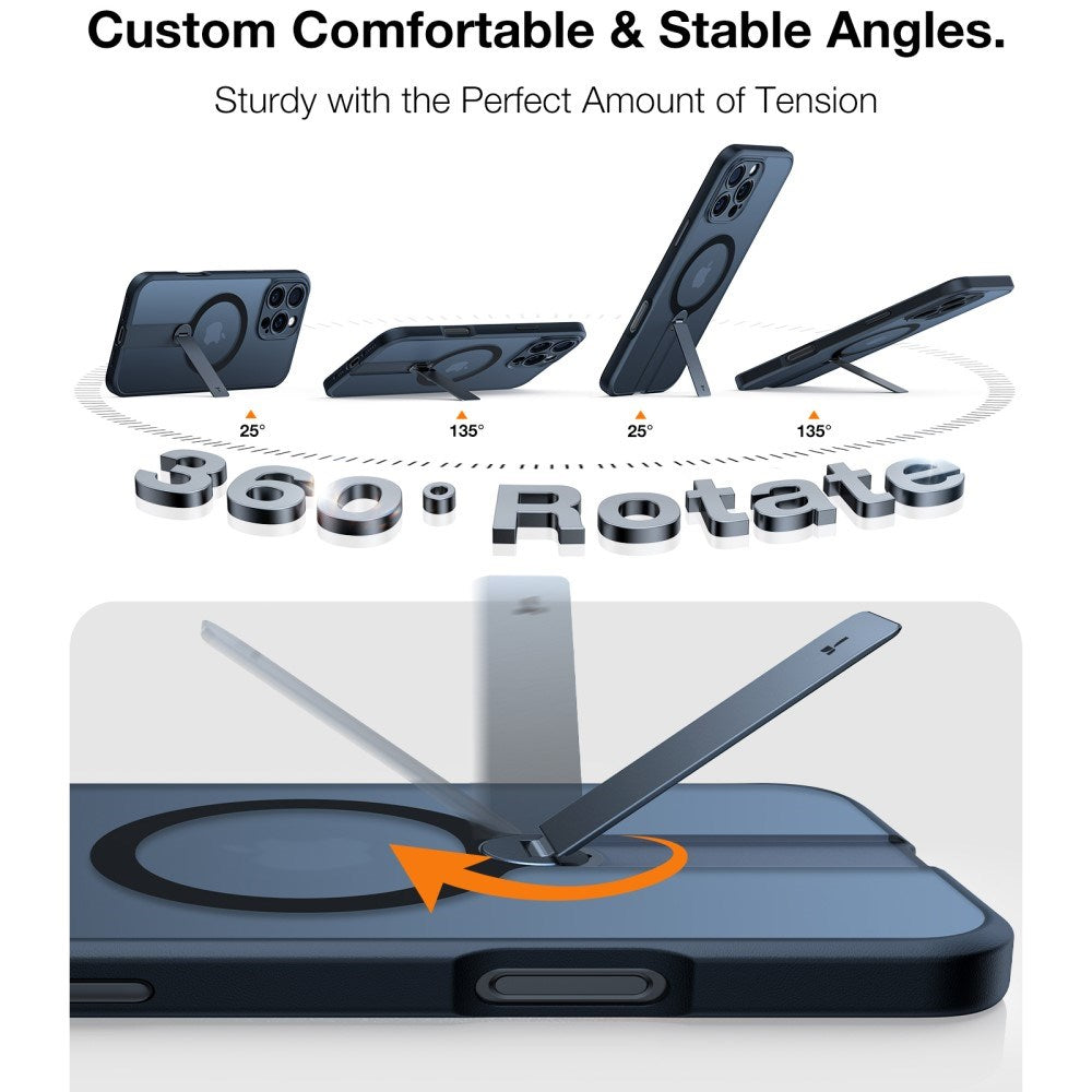 TORRAS - iPhone 16 Pro - Fleksibel Plastik Cover m. Roterende Kickstand - MagSafe Kompatibel - Sort