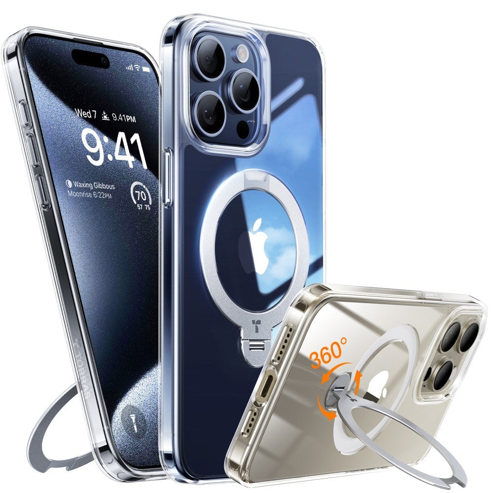 TORRAS - iPhone 15 Pro - Hybrid Plastik Cover m. Ståfunktion - MagSafe Kompatibel - Gennemsigtig