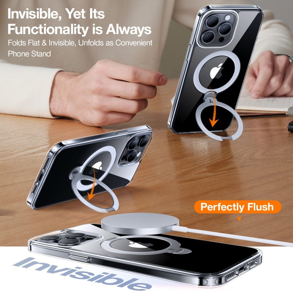 TORRAS - iPhone 15 Pro - Hybrid Plastik Cover m. Ståfunktion - MagSafe Kompatibel - Gennemsigtig