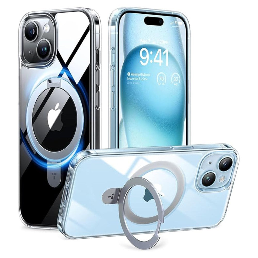 TORRAS - iPhone 15 - Hybrid Plastik Cover m. Ståfunktion - MagSafe Kompatibel - Gennemsigtig