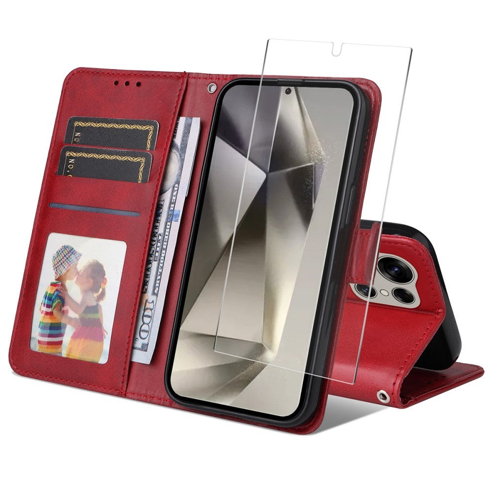 Samsung Galaxy S25 Ultra - EIDERWOOD 2-i-1 Kunstlæder Flip Case m. Skærmbeskyttelsesglas - Rød