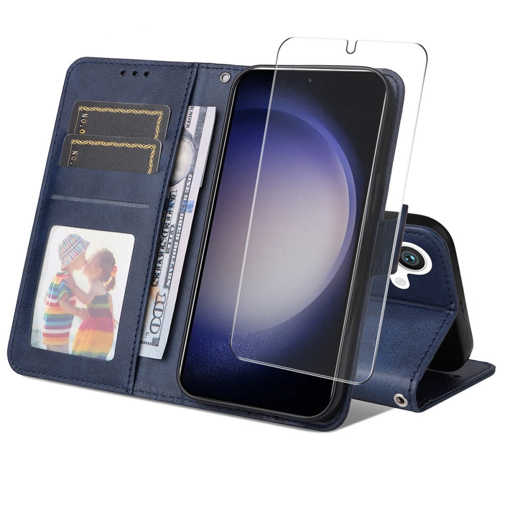 Samsung Galaxy S25 / S24 - EIDERWOOD 2-i-1 Kunstlæder Flip Case m. Skærmbeskyttelsesglas - Blå