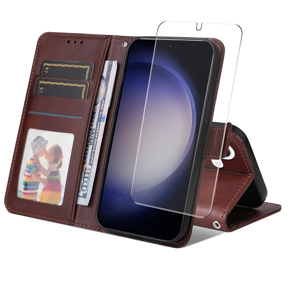 Samsung Galaxy S25 / S24 - EIDERWOOD 2-i-1 Kunstlæder Flip Case m. Skærmbeskyttelsesglas - Brun