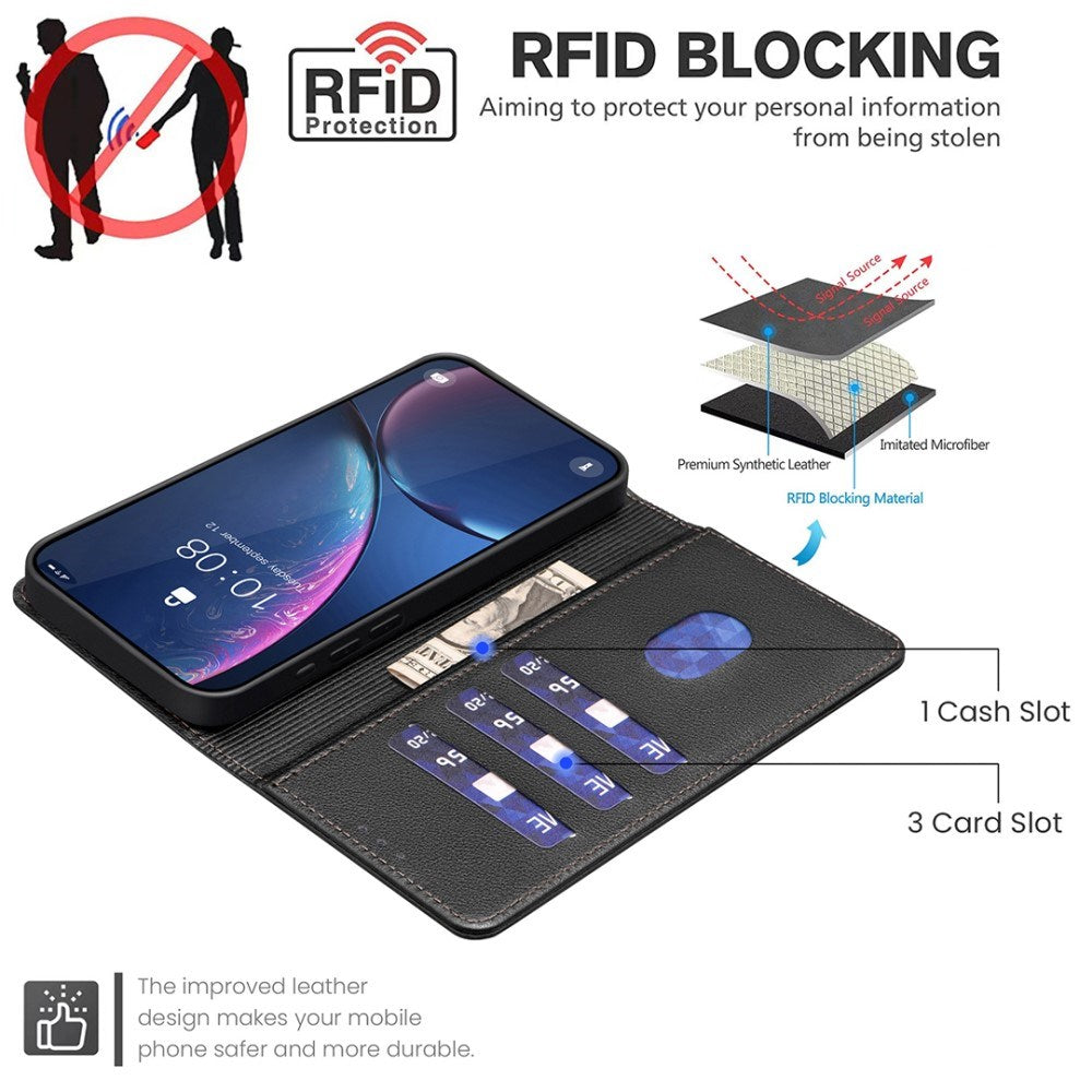 BINFEN Samsung Galaxy A36 (5G) Imiteret Læder Flip Cover m. RFID Blokering og Kortholder - Sort
