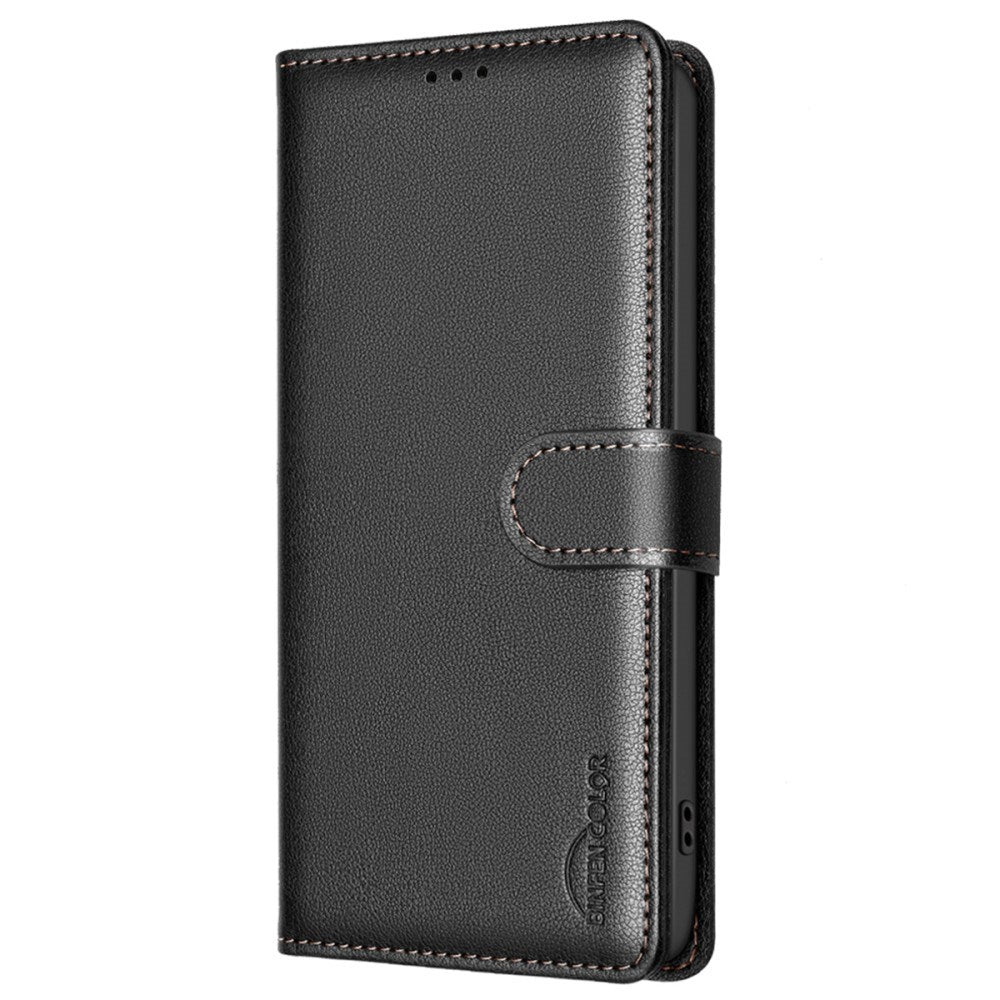 BINFEN Samsung Galaxy A36 (5G) Imiteret Læder Flip Cover m. RFID Blokering og Kortholder - Sort