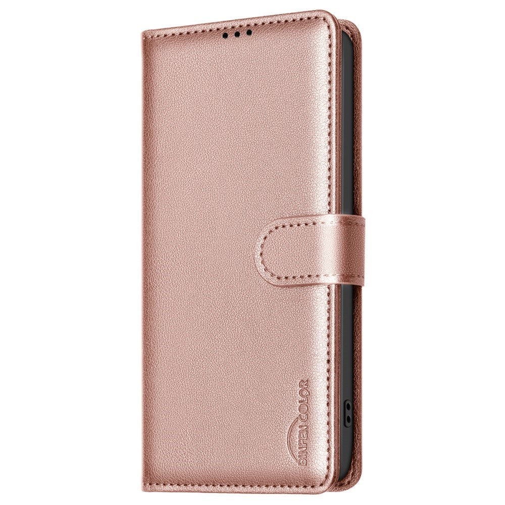 BINFEN Samsung Galaxy A36 (5G) Imiteret Læder Flip Cover m. RFID Blokering og Kortholder - Rose Gold