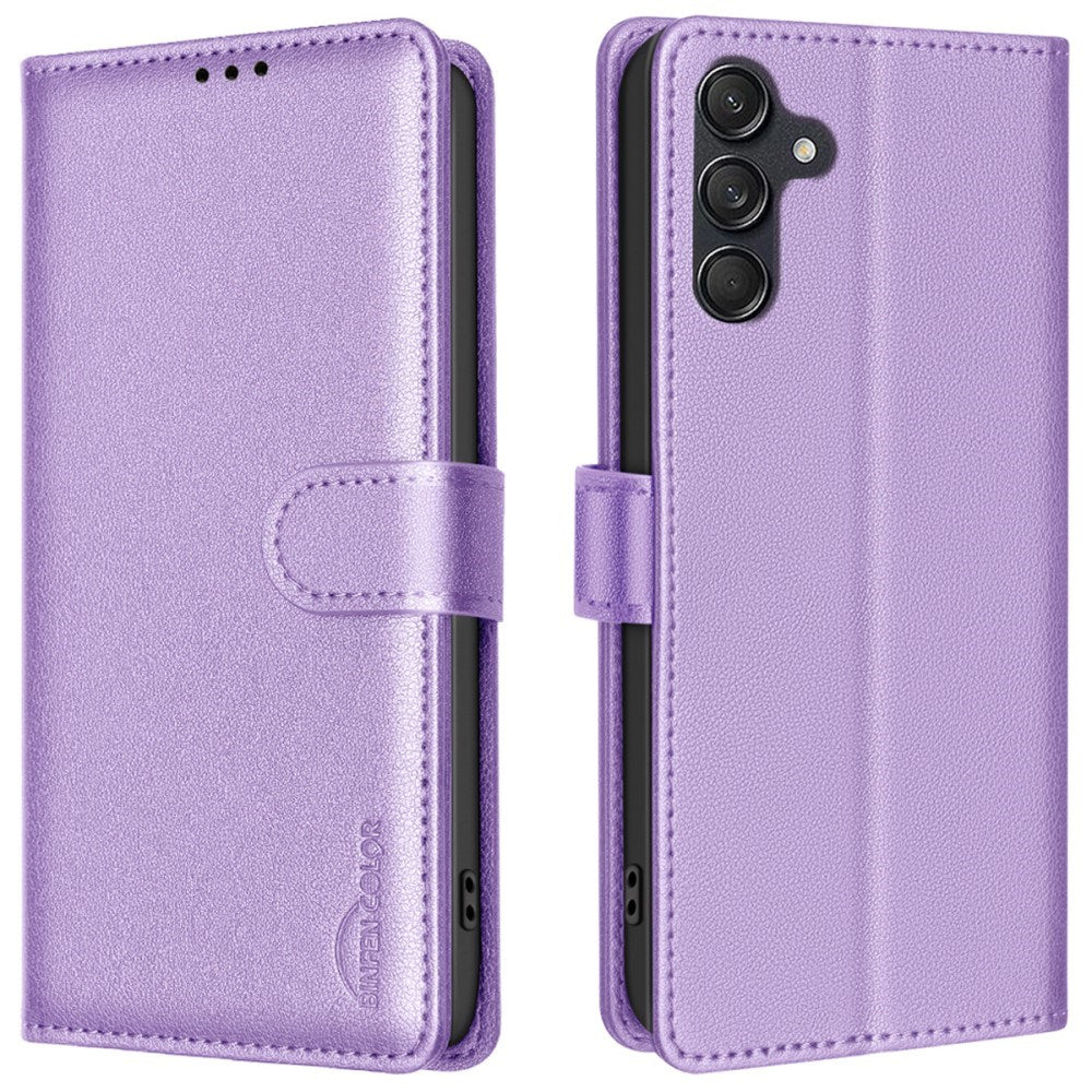 BINFEN Samsung Galaxy A36 (5G) Imiteret Læder Flip Cover m. RFID Blokering og Kortholder - Lilla