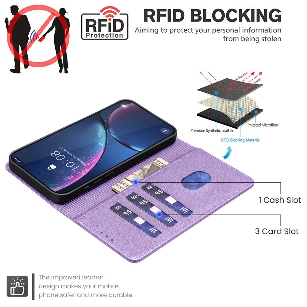 BINFEN Samsung Galaxy A36 (5G) Imiteret Læder Flip Cover m. RFID Blokering og Kortholder - Lilla