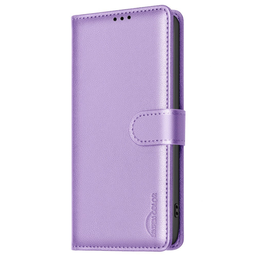 BINFEN Samsung Galaxy A36 (5G) Imiteret Læder Flip Cover m. RFID Blokering og Kortholder - Lilla