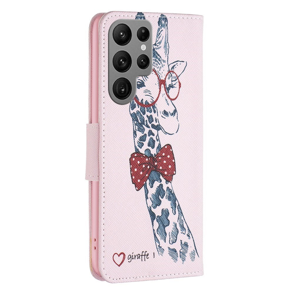 EIDERWOOD Samsung Galaxy S25 Ultra Kunstlæder Flip Cover m. Pung & Ståfunktion - Giraf