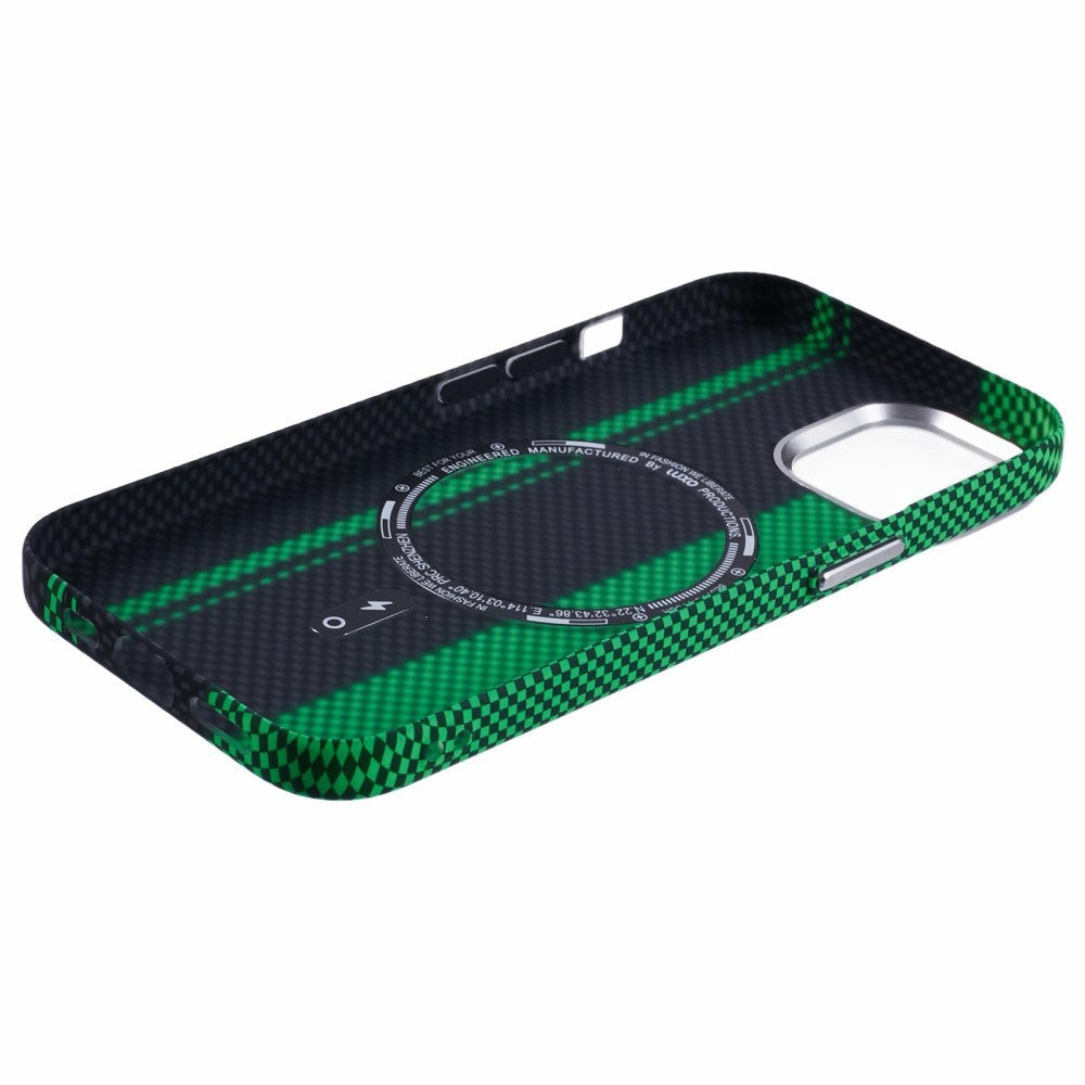 iPhone 14 - EIDERWOOD Mønstret Carbon Cover - MagSafe Kompatibel - Green/Black