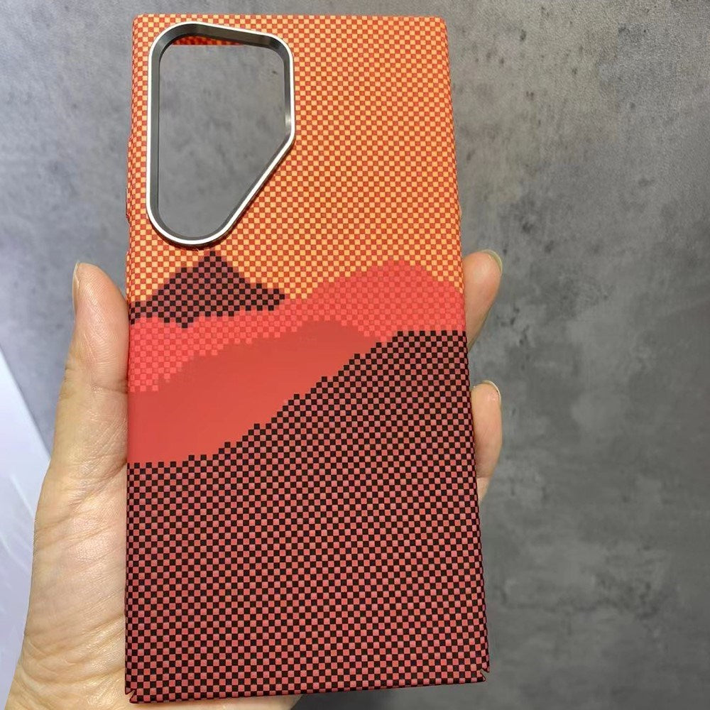 Samsung Galaxy S23 Ultra - EIDERWOOD Mønstret Carbon Cover - MagSafe Kompatibel - Orange Peak