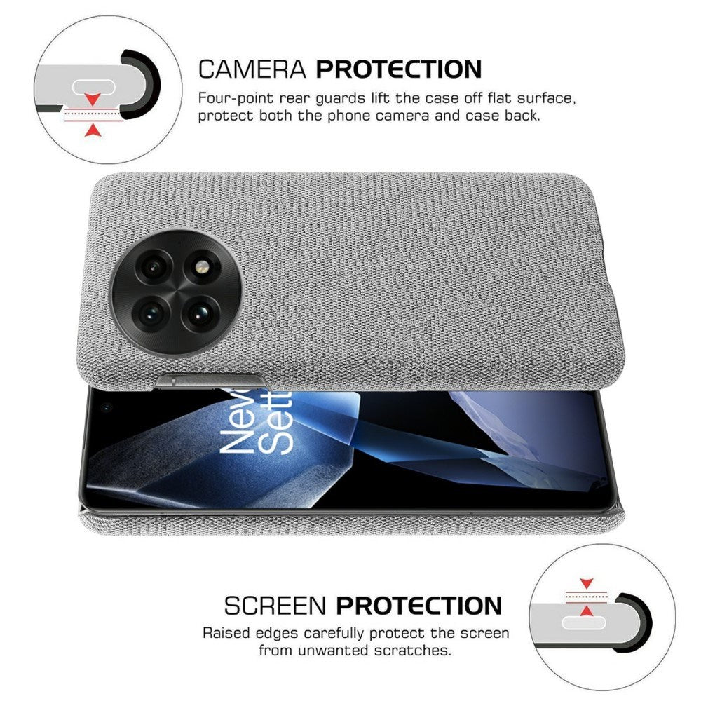 OnePlus 13 - EIDERWOOD Stofbetrukket Plastik Cover - Lysegrå