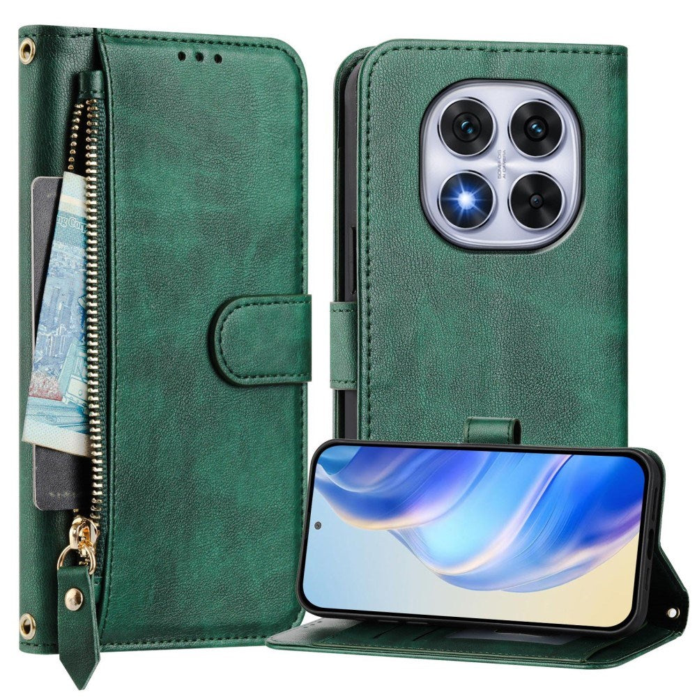 EIDERWOOD Xiaomi Redmi Note 14 Pro+ / 14 Pro (5G) Flip Cover m. Kortholder - Ståfunktion - Håndledsrem - Grøn