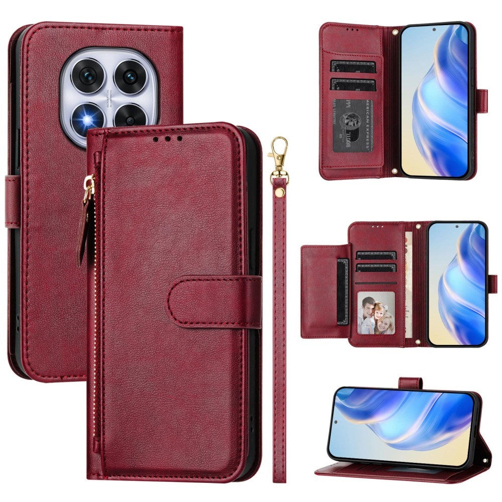 EIDERWOOD Xiaomi Redmi Note 14 Pro+ / 14 Pro (5G) Flip Cover m. Kortholder - Ståfunktion - Håndledsrem - Rød