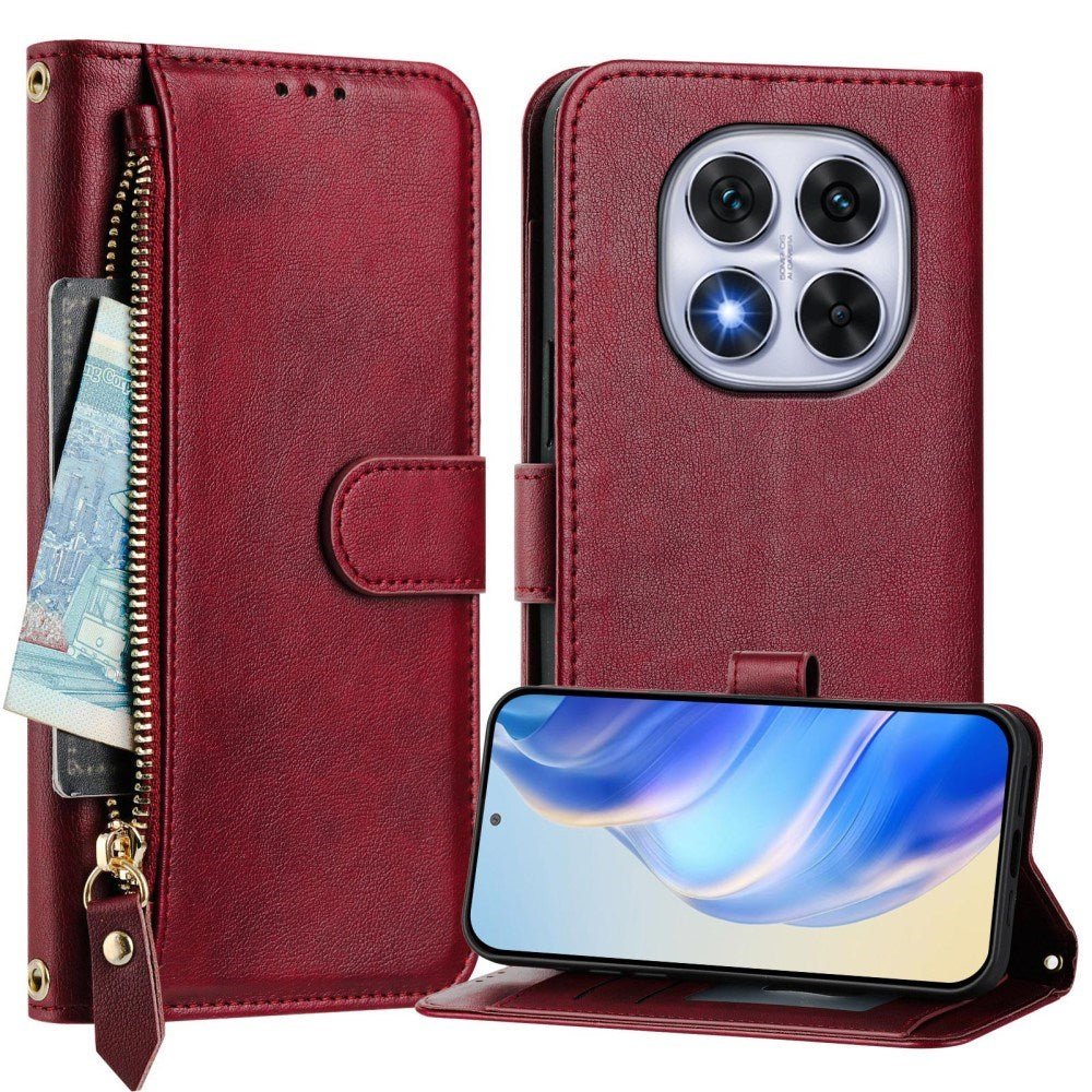 EIDERWOOD Xiaomi Redmi Note 14 Pro+ / 14 Pro (5G) Flip Cover m. Kortholder - Ståfunktion - Håndledsrem - Rød