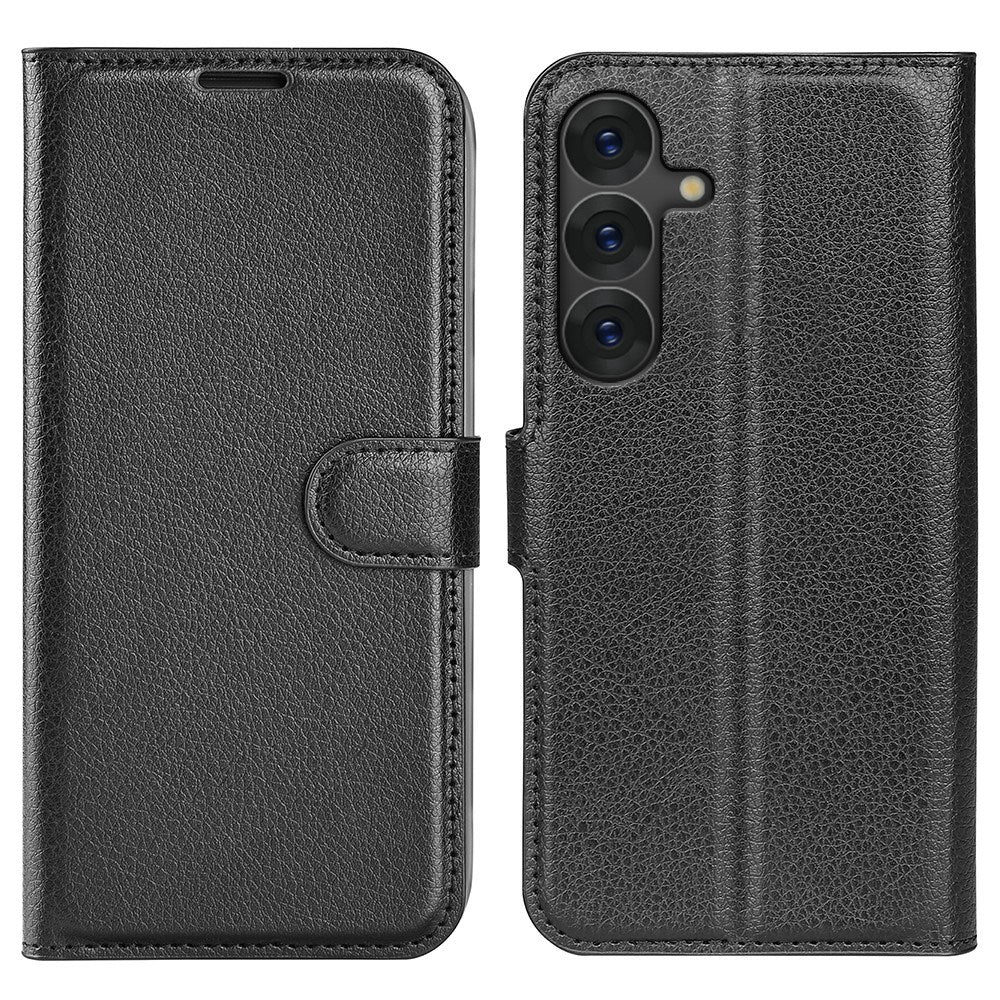 EIDERWOOD Samsung Galaxy S25+ (Plus) Stødresistent Læder Wallet Cover med Litchi Tekstur - Sort