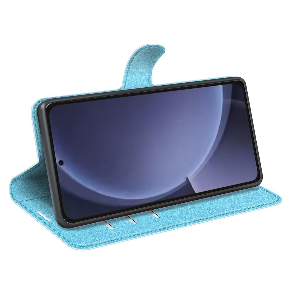 EIDERWOOD Samsung Galaxy S25+ (Plus) Stødresistent Læder Wallet Cover med Litchi Tekstur - Turkis